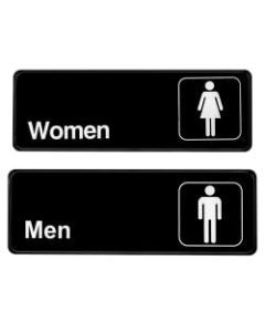 Alpine Men And Women Restroom Signs, 3in x 9in, Black/White, Set Of 2 Signs