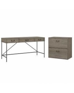 kathy ireland Home by Bush Furniture Ironworks 60inW Writing Desk With 2-Drawer Lateral File Cabinet, Restored Gray, Standard Delivery