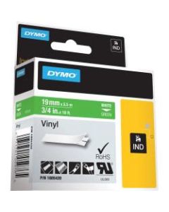 DYMO Colored 3/4in Vinyl Label Tape, DYM1805420, Permanent Adhesive, 3/4inW x 18 ft Length, Vinyl, Thermal Transfer, White/Green