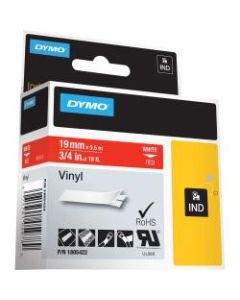DYMO Colored 3/4in Vinyl Label Tape, DYM1805422, Permanent Adhesive, 3/4inW x 18 3/64 ft Length, Rectangle, Thermal Transfer, Red/White