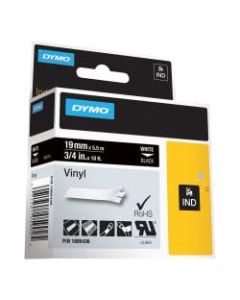 DYMO Vinyl Label Tape, DYM1805436, Permanent Adhesive, 3/4inW x 18L, Thermal Transfer, Black/White