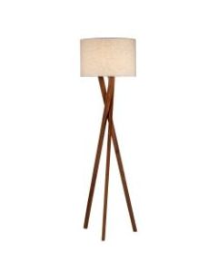 Adesso Brooklyn Floor Lamp, 63inH, White Shade/Walnut Base