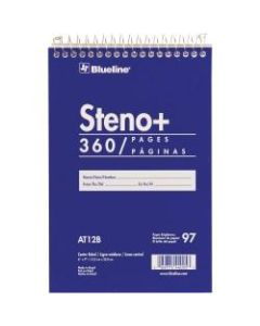 Blueline White Paper Wirebound Steno Pad - 180 Sheets - Wire Bound - Front Ruling Surface - 6in x 9in - White Paper - Cardboard Cover - Stiff-cover - 1Each