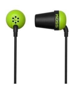 Koss Plug Earphone - Stereo - Green, Black - Mini-phone (3.5mm) - Wired - 16 Ohm - 10 Hz 20 kHz - Earbud - Binaural - In-ear - 3.94 ft Cable