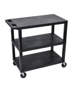 Luxor E-Series Plastic Cart, 3-Shelves, 36 1/4inH x 35 1/4inW x 18inD, Black