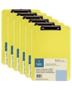 Business Source Flat Clip Plastic Clipboard - 9in x 12in - Low-profile - Plastic - Neon Green - 6 / Bundle