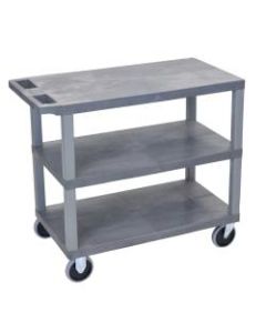 Luxor E-Series Plastic Cart, 3-Shelves, Heavy Duty, 36 1/4inH x 35 1/4inW x 18inD, Gray
