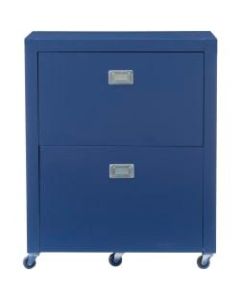 Linon Ari 22inW Lateral 2-Drawer Mobile File Cabinet, Navy/Silver