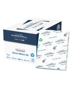Hammermill Great White Copy Paper, Letter Size (8 1/2in x 11in), 20 Lb, 50% Recycled, Ream Of 500 Sheets, Case Of 10 Reams