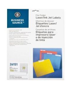 Business Source Laser/Inkjet Permanent File Folder Labels - 43/64in x 3 7/16in Length - Permanent Adhesive - Rectangle - Laser, Inkjet - White - 30 / Sheet - 750 / Pack