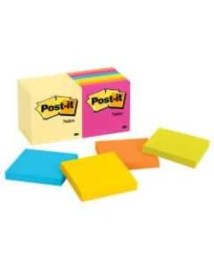 Post-it Notes, 3in x 3in, Assorted Colors, Pack Of 14 Pads