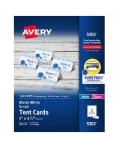 Avery Inkjet/Laser Tent Cards, 2in x 3 1/2in, White, Box Of 160