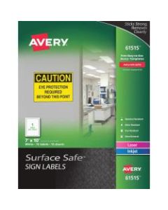 Avery Surface Safe Sign Labels, 7in x 10in, Rectangle, Pack Of 15