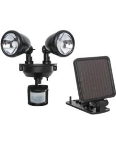 Maxsa Solar-Powered Dual Head LED Security Spotlight - Black - LED - 160 Lumens - Black - Roof-mountable - for Deck, Patio, Driveway, Walkway, Doorway, Garage, Mail, Garbage, Backyard, Barn, Shed