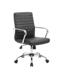 Boss Office Products Retro Caressoft Vinyl Mid-Back Task Chair, Black/Chrome