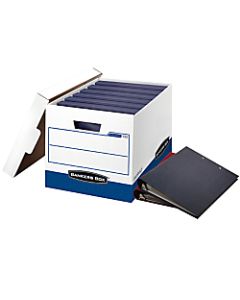 Bankers Box Binderbox Heavy-Duty Storage Boxes With Locking Lift-Off Lids And Built-In Handles, 18 1/2in x 12 1/4in x 12in, 60% Recycled, Blue/White, Case Of 12