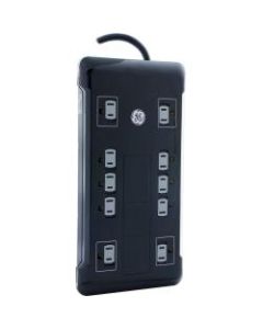 GE UltraPro 12 Outlet Surge Protector with 2 USB Tether, 8 ft Long Cord, 4320 Joules, Outlet Safety Covers, Black, 11824