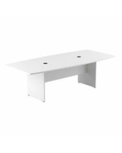 Bush Business Furniture 96inW x 42inD Boat-Shaped Conference Table With Wood Base, White, Standard Delivery