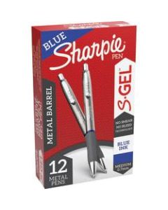 Sharpie S-Gel Pens, Medium Point, 0.7 mm, Gunmetal Barrel, Blue Ink, Pack Of 12 Pens