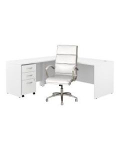 Bush Business Furniture Studio C 72inW L Shaped Desk with Mobile File Cabinet and High Back Office Chair, White, Standard Delivery