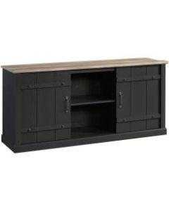 Sauder Select Farmhouse Entertainment Credenza With Sliding Doors For 70in TVs, Raven Oak/Lintel Oak