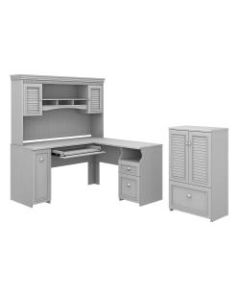 Bush Furniture Fairview 60inW L-Shaped Desk With Hutch And Storage Cabinet With Drawer, Cape Cod Gray, Standard Delivery