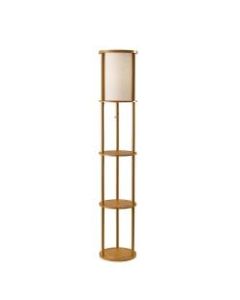 Adesso Stewart Round 2-Shelf Floor Lamp, 62-1/2inH, Off-White Shade/Natural Base