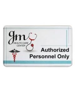 The Mighty Badge do-it-yourself Polycarbonate Desk Signage Kit, For 6 Signs, 3in x 5 1/4in, Clear