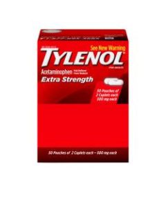 TYLENOL Extra Strength Caplets, Fever Reducer and Pain Reliever, 500 mg, 2 Caplets Per Packet, Box Of 50 Packets