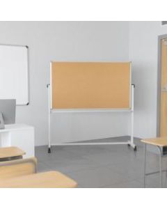 Flash Furniture Reversible Cork Bulletin/Non-Magnetic Dry-Erase Whiteboard, 54 3/4in x 45 1/4in, Silver Aluminum Frame