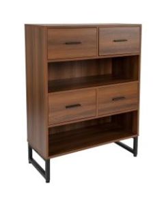 Flash Furniture 42inH 2-Shelf Display Bookcase With 4 Drawers, Rustic