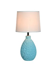 Simple Designs Textured Stucco Ceramic Oval Table Lamp, Blue