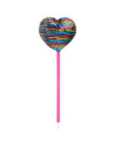 Office Depot Brand Reversible Sequin Ballpoint Pen, Heart, Medium Point, 1.0 mm, Pink Barrel, Black Ink