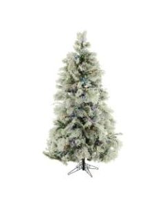 Fraser Flocked Snowy Pine Christmas Tree With Multicolor LED String Lighting, 7 1/2ft, Snow