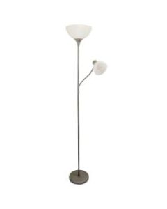 Simple Designs Floor Lamp With Reading Light, 71 1/2inH, Clear Shade/Silver Base