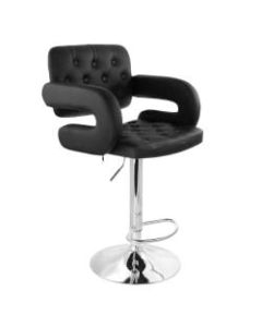 Elama Faux Leather Tufted Bar Stool, Black/Chrome
