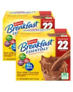Carnation Breakfast Essentials Rich Chocolate Milk Complete Nutritional Drinks, 1.26 Oz, 22 Packets Per Box, Pack Of 2 Boxes