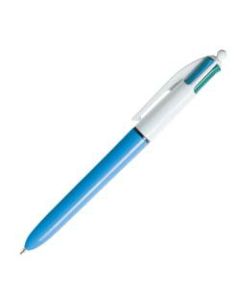BIC 4-Color Retractable Ballpoint Pen, Medium Point, 1.0 mm, Blue Barrel, Assorted Ink Colors