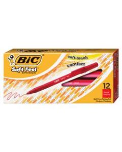 BIC Soft Feel Stick Pens, Medium Point, 1.0 mm, Red Barrel, Red Ink, Pack Of 12