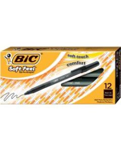 BIC Soft Feel Stick Pens, Medium Point, 1.0 mm, Black Barrel, Black Ink, Pack Of 12