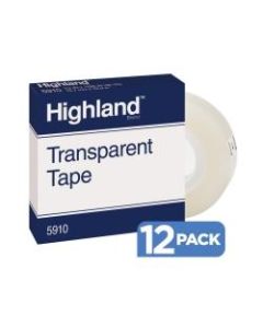 3M Highland 5910 Transparent Tape, 1/2in x 1,296, Pack Of 12