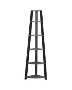 Monarch Specialties 5-Shelf Corner Bookshelf, Black/Gray