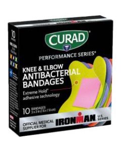 CURAD IRONMAN Performance Series Antibacterial Bandages, 3in x 3in, Pack Of 240 Bandages