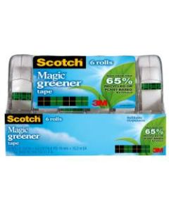 Scotch Magic Greener Tape In Dispensers, 3/4in x 600in, Clear, Pack of 6 rolls