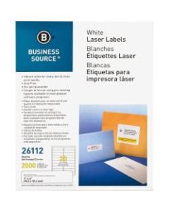 Business Source Bright White Premium-quality Address Labels - 1in x 4in Length - Permanent Adhesive - Rectangle - Laser, Inkjet - White - 20 / Sheet - 100 Total Sheets - 2000 / Pack