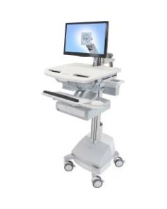 Ergotron StyleView Cart with LCD Arm, SLA Powered, 1 Drawer - 1 Drawer - 37 lb Capacity - 4 Casters - Aluminum, Plastic, Zinc Plated Steel - White, Gray, Polished Aluminum