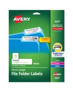 Avery TrueBlock Extra-Large Permanent Inkjet/Laser File Folder Labels, 5027, 15/16in x 3 7/16in, White, Pack Of 450