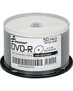 SKILCRAFT Inkjet Printable DVD-R Recordable Media With Spindle, 4.70 GB/120 Minutes, Pack Of 50 Pack