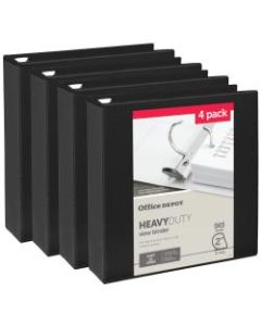 Office Depot Heavy-Duty View 3-Ring Binder, 2in D-Rings, Black, 49% Recycled, Pack Of 4