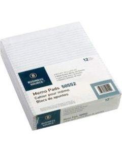 Business Source Glued Top Ruled Memo Pads - Letter - 50 Sheets - Glue - Wide Ruled - 16 lb Basis Weight - 8 1/2in x 11in - White Paper - 12 / Dozen
